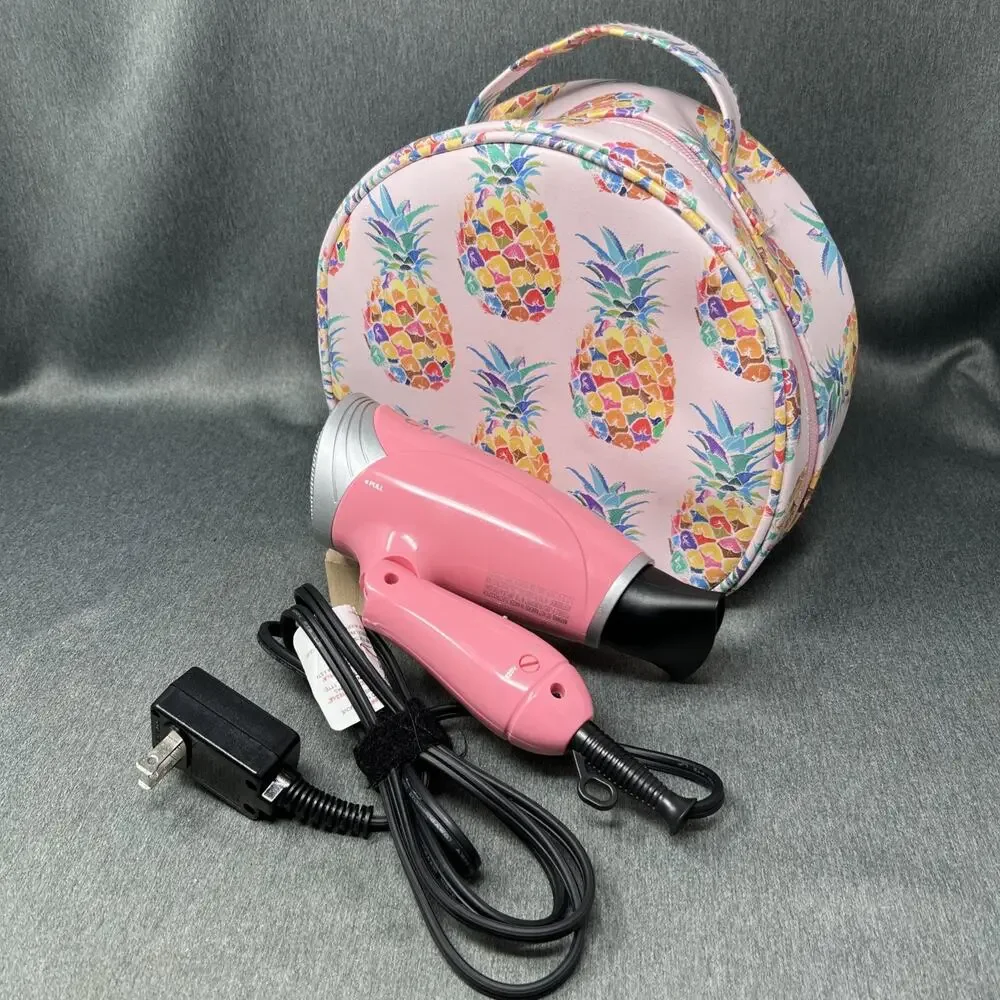 CHI Pineapple Crush Travel Hair Dryer 1400W Matching Print Carrying Case Pink